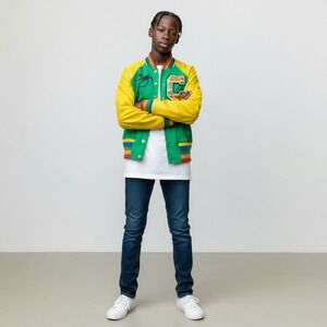 Green COOGI Varsity Jacket with Rainbow Details Size M Youth Teen Sized